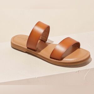 Universal Thread Freya Two-Band Slide Sandals - Cognac Brown/Tan Size 11